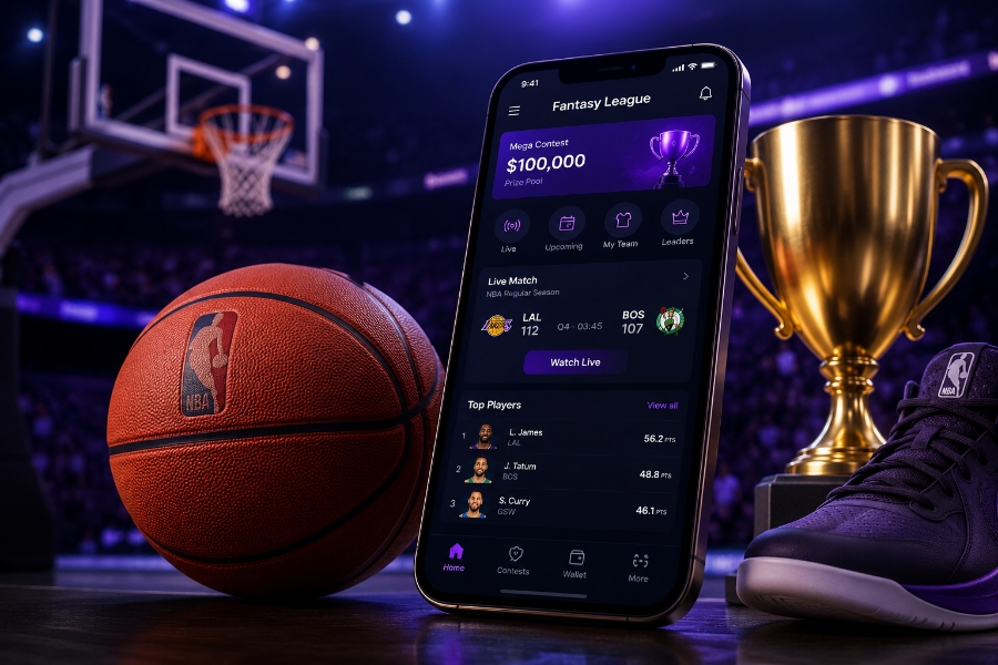 Custom NBA fantasy basketball app development with live scoring and wallet features