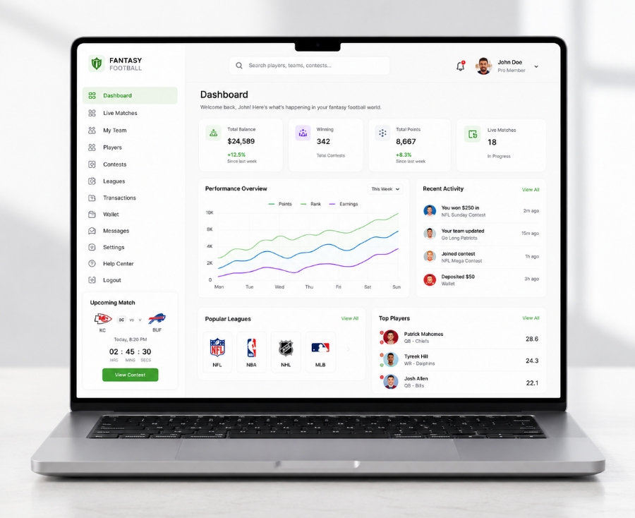 Fantasy football admin dashboard and player panel development