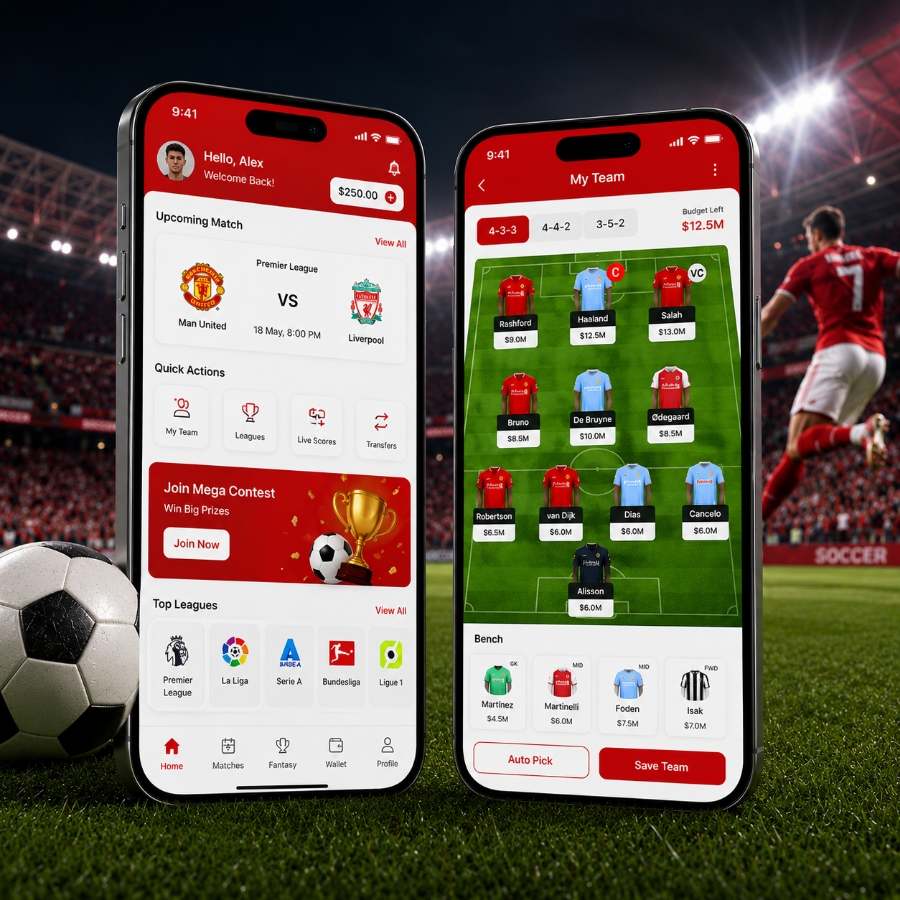 Soccer app development with fantasy leagues live scores and fan engagement