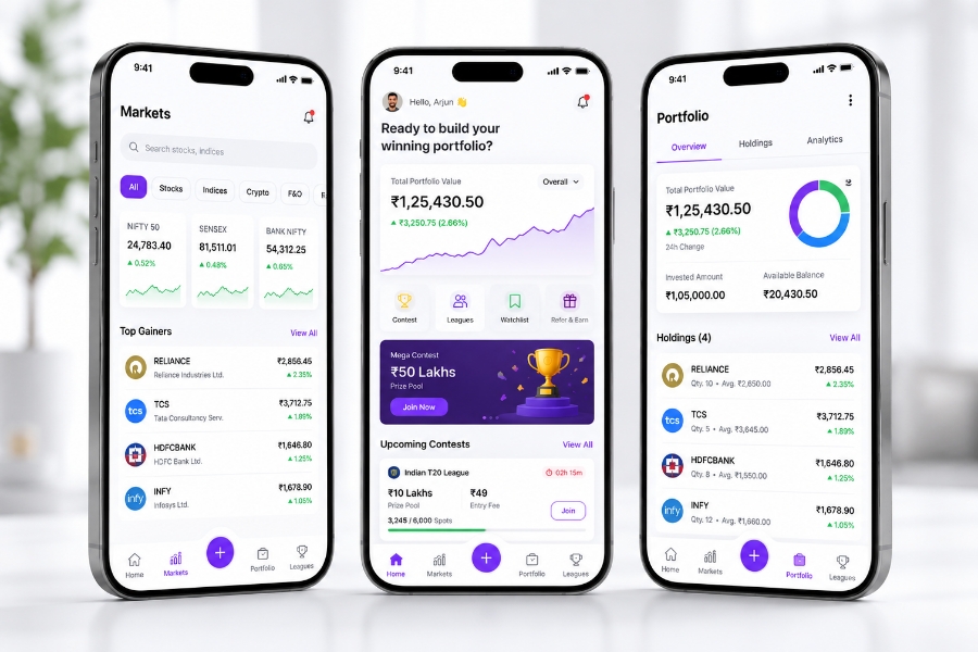 Fantasy stock trading app portfolio and dashboard