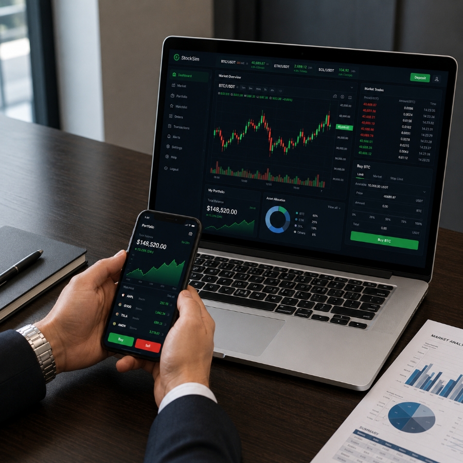 Stock market simulator app development with paper trading and virtual portfolios
