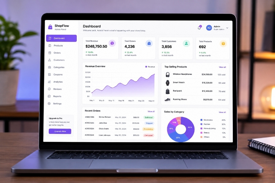 Admin dashboard for eCommerce app development services
