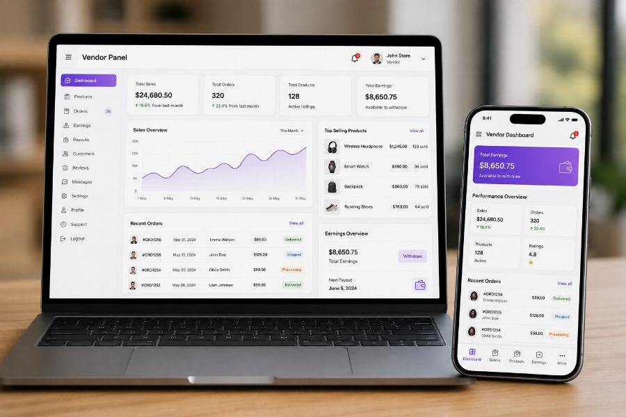 Vendor or seller panel for eCommerce marketplace app development