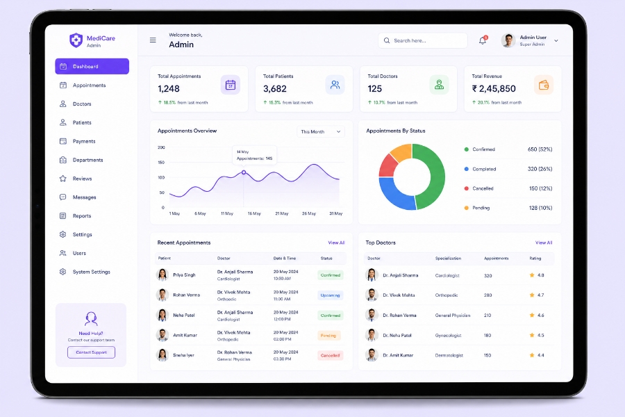 Admin panel for doctor appointment management system