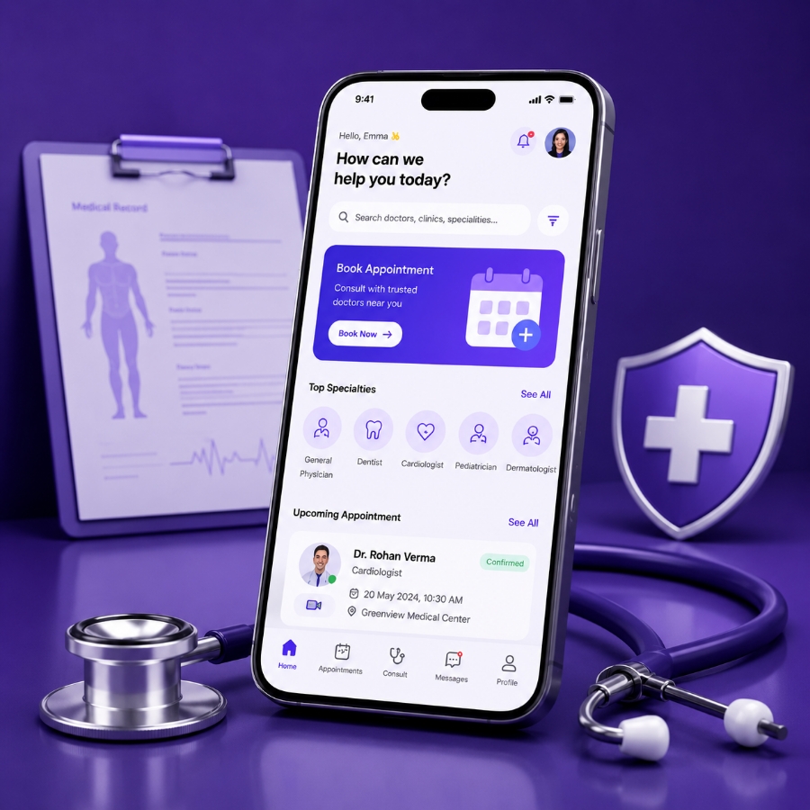 Doctor appointment app development CTA for clinics and hospitals