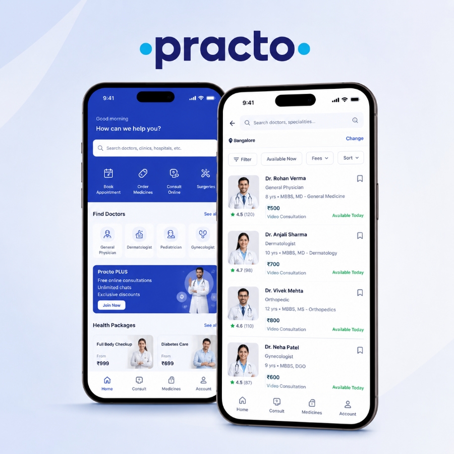 Practo like app development portfolio for doctor appointment booking