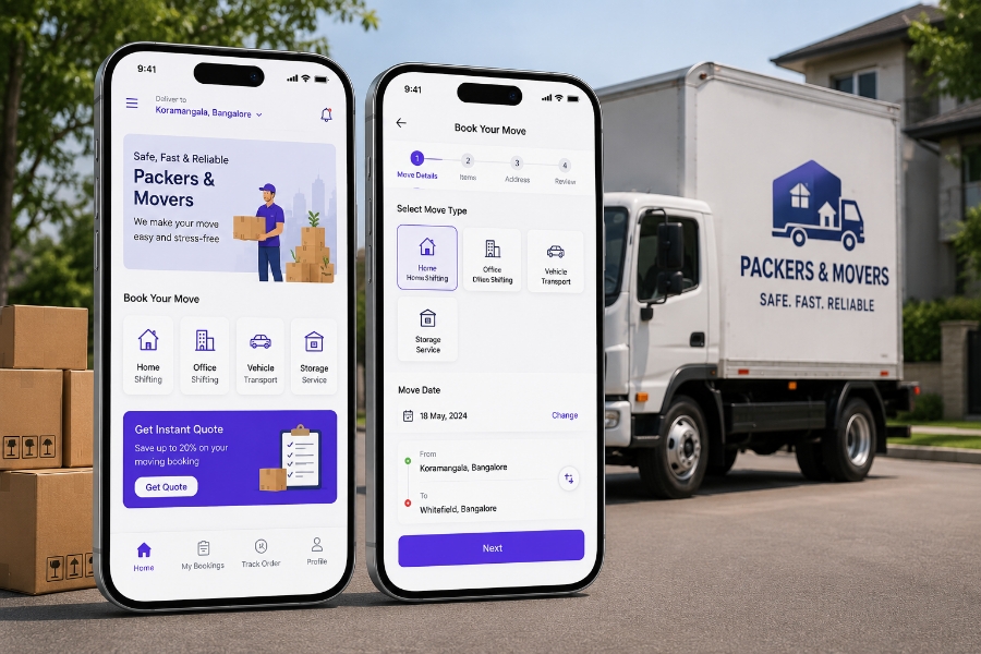 Customer panel for packers and movers booking app development