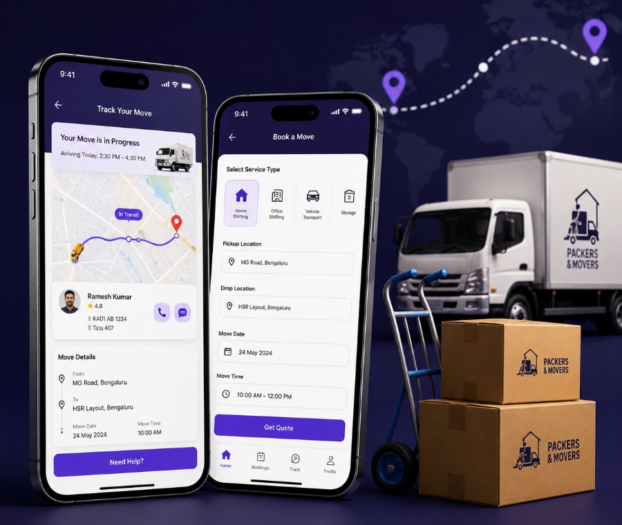 Packers movers app booking tracking and dispatch dashboard