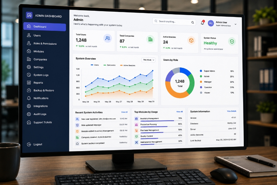 Manufacturing software admin dashboard