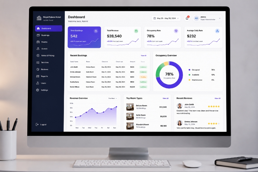 Admin platform control panel for hotel booking app development
