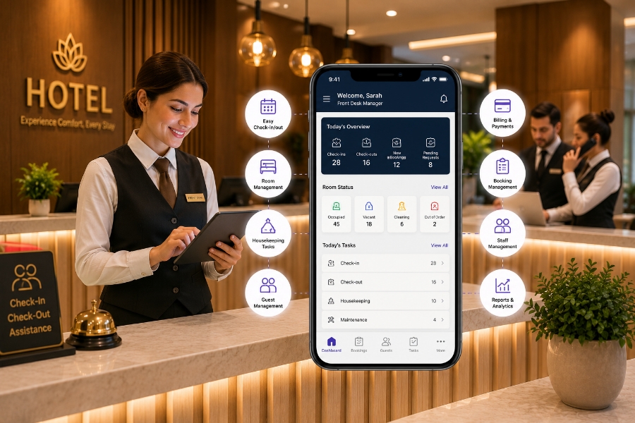 Hotel staff features for PMS and operations