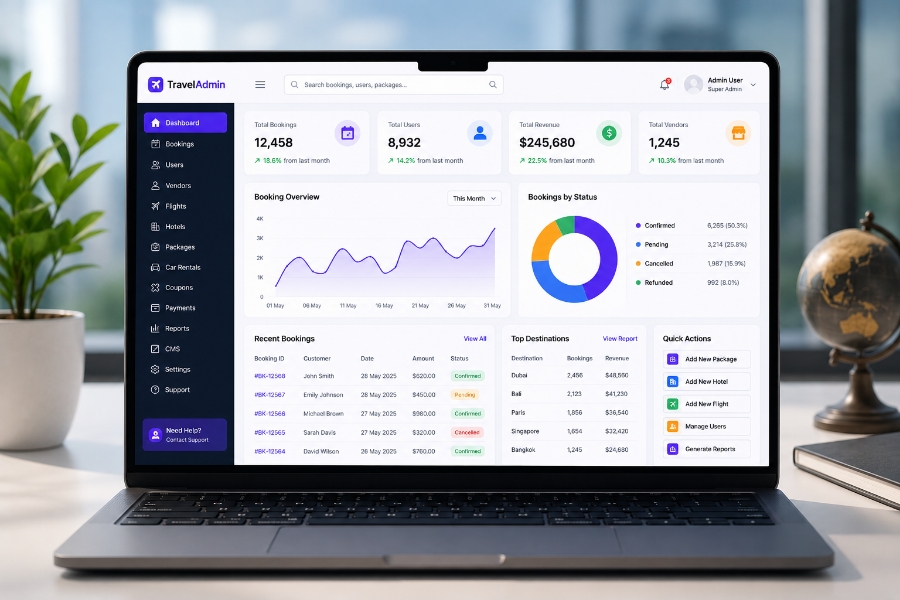 Admin panel features for online travel booking software