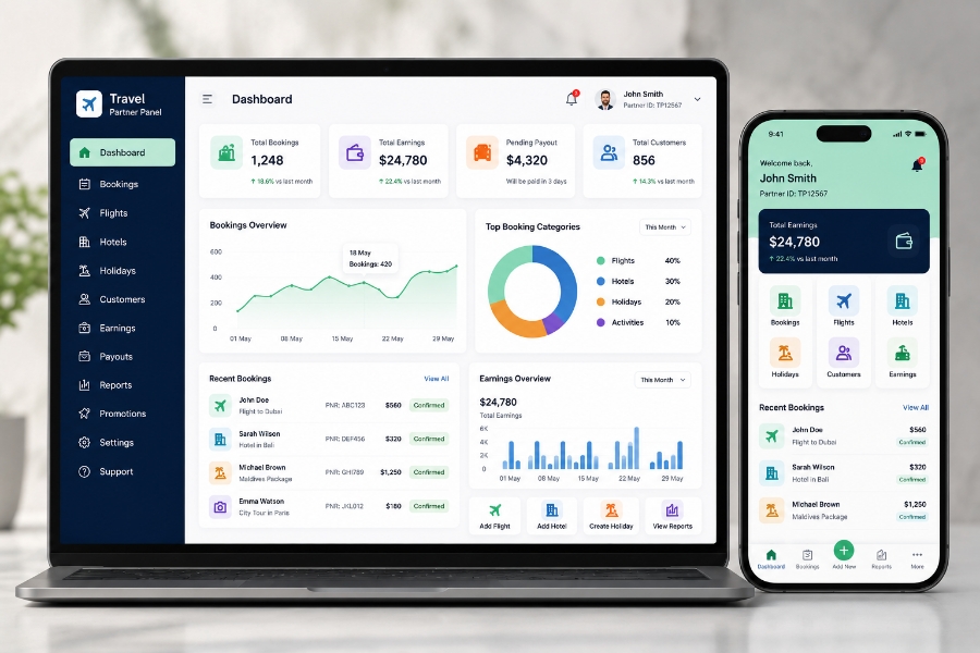 Partner panel features for travel app development