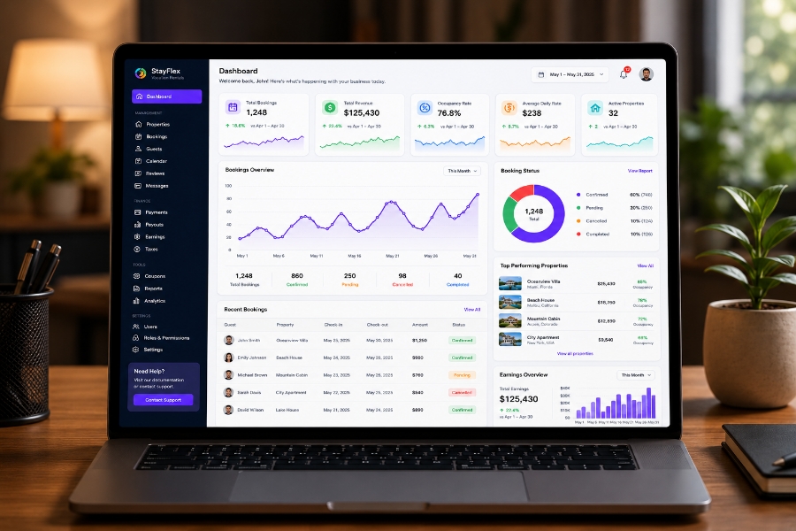 Admin dashboard for vacation rental software development
