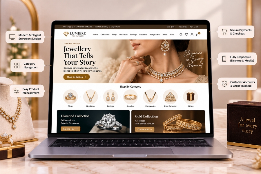 Jewellery ecommerce storefront product discovery and wishlist experience