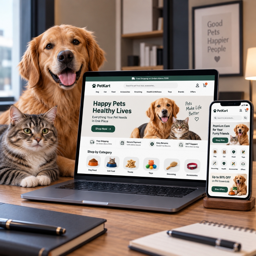 Pet shop website design and development services