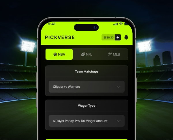PICKVERSE sport matchup and parlay selection screen
