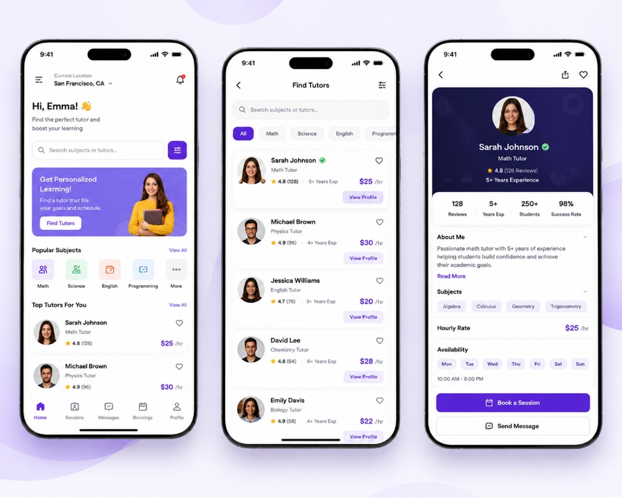 Student panel features in tutor finder app development