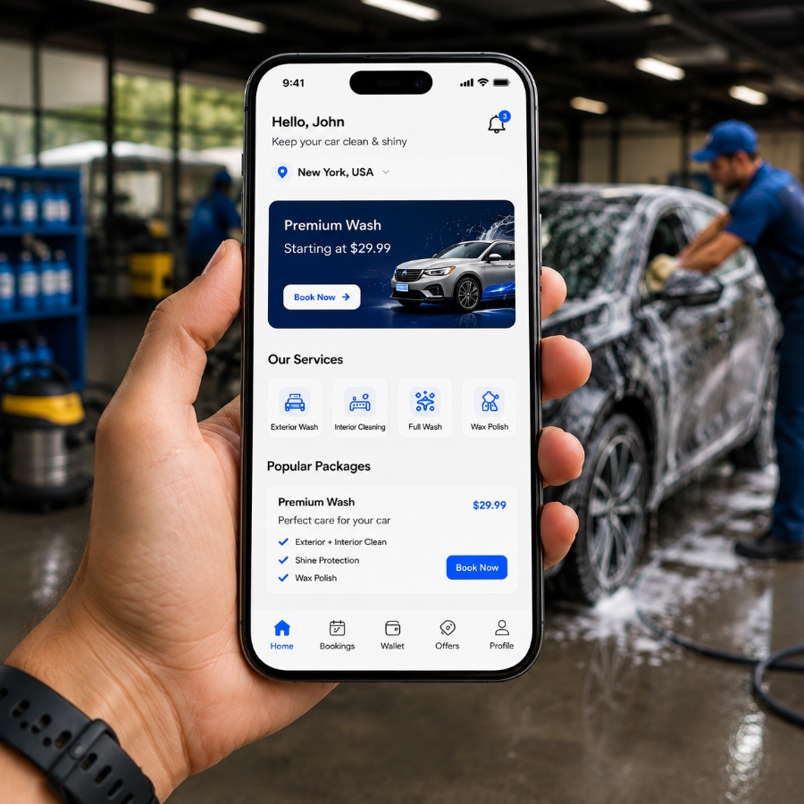Car wash management software dashboard for booking tracking and dispatch