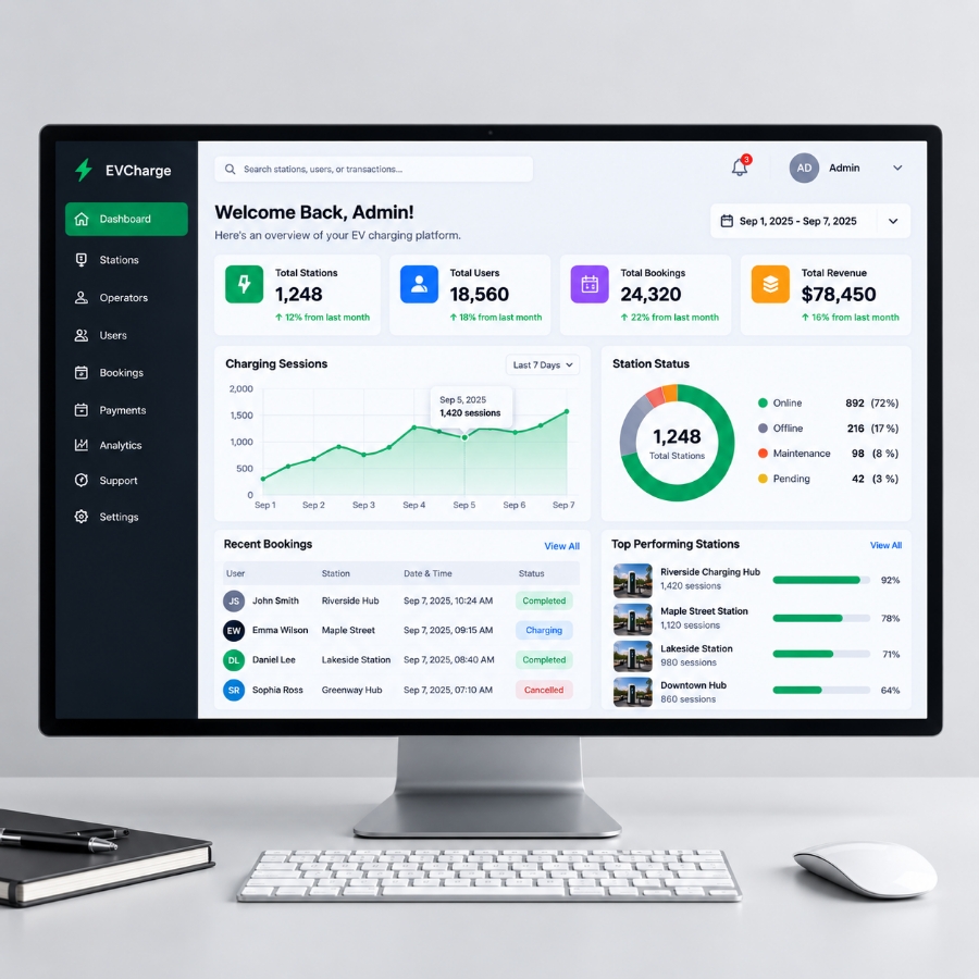 Custom software development for an EV platform admin dashboard