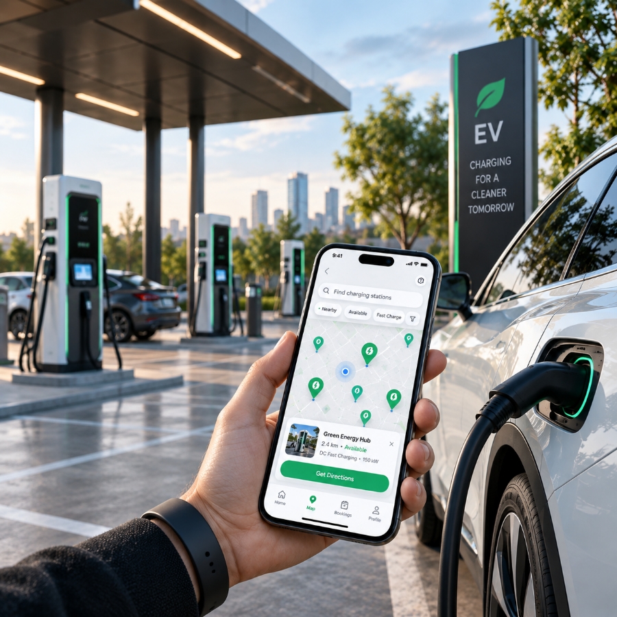 Mobile application development for an EV charging station finder