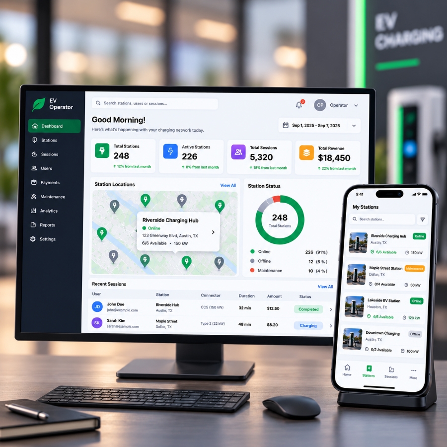 Operations dashboard illustration for charging network management
