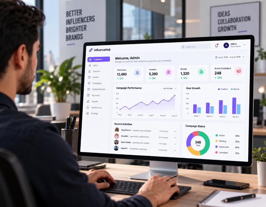 Admin dashboard for influencer marketing platform development